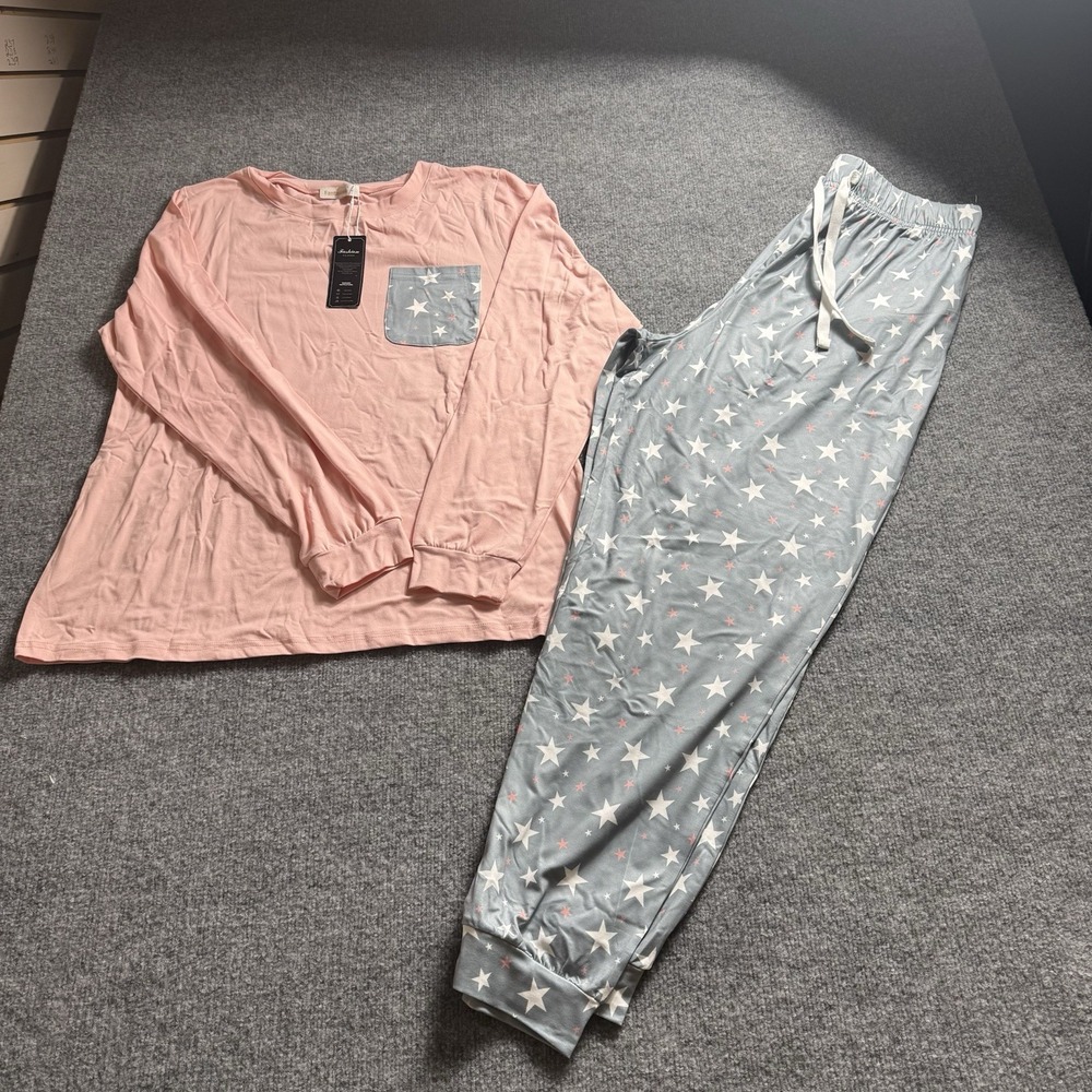 Fantaslook Womens Pajama Set 2 Piece Long Sleeve Star Print Pants Lounge New NWT